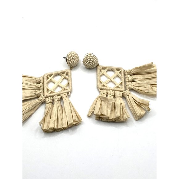 BaubleBar‎ SAHARI RAFFIA Drop Fringe Boho Long 3.5" Tan Earrings NWOT - Picture 1 of 6